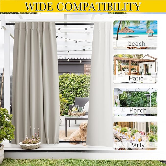 NICETOWN 2 Panels Natural Gazebo Curtains Outdoor Waterproof & Windproof - Image 8