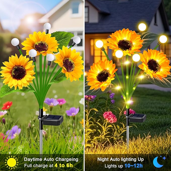 Solar Sunflower Lights Outdoor 6 Pack Sunflower Firefly - Image 8