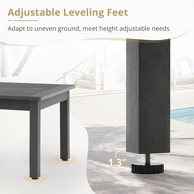 LUE BONA Outdoor Coffee Table, HDPS Patio Coffee Tables - Image 5