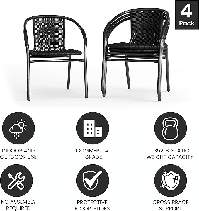 EMMA + OLIVER Set of 4 Modern Rattan Indoor/Outdoor Stack Chairs, Stacking - Image 6