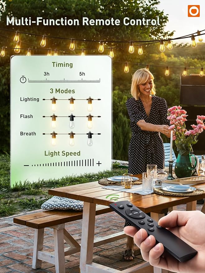 addlon 100FT LED Outdoor String Lights, Remote Dimmable Patio Lights - Image 4