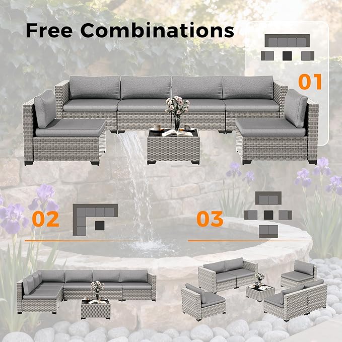 6-Seat Modular Patio Furniture Set – Outdoor Wicker Sectional Sofa - Image 8