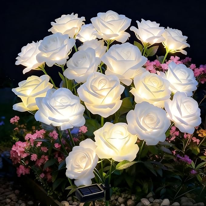 Solar Garden Rose Lights by FANCYPOP, 2 Pack Most Realistic 12 LED Flower Stake by Unknown