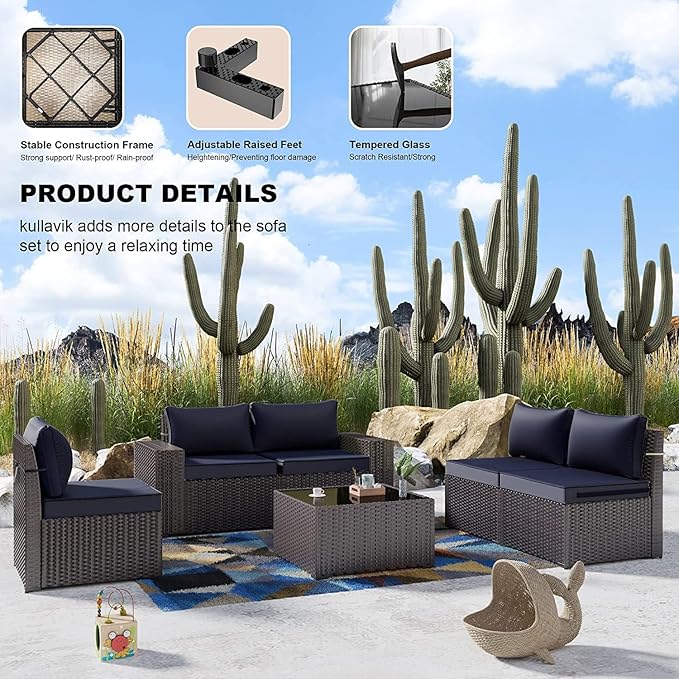 Kullavik 12 Pieces Outdoor Patio Furniture Set PE Wicker Rattan Sectional Sofa - Image 7