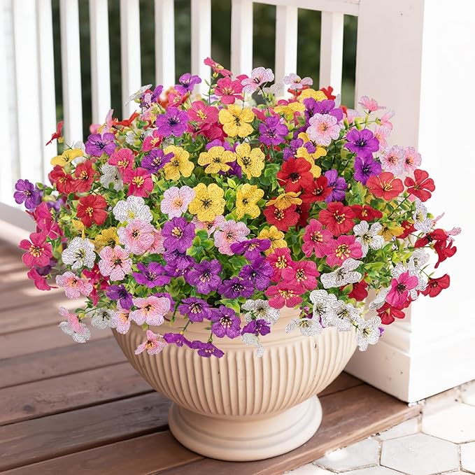 Bassion Artificial Flowers for Outdoors, 24 Bundles UV Resistant Fake Flowers - Image 6