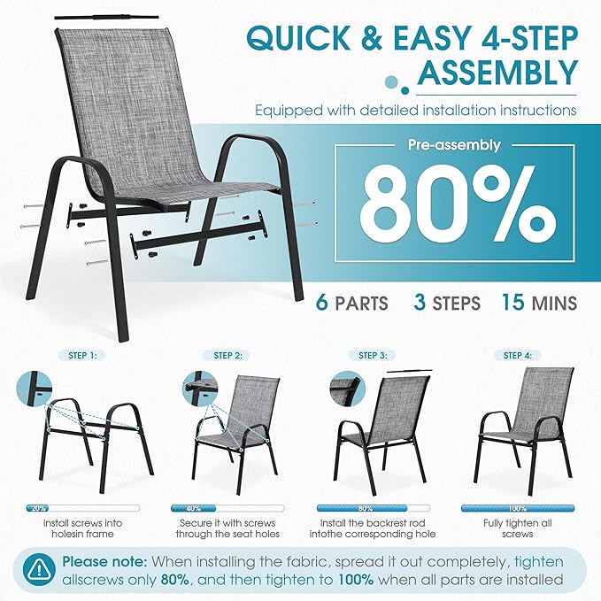 Outdoor Stackable Chairs Set of 6, Stacking Patio Chairs - Image 5