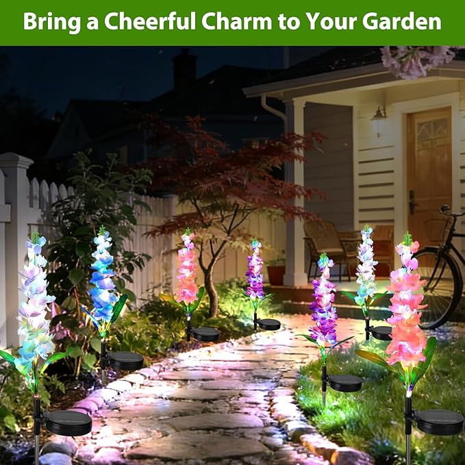 4 Pack Color Changing Solar Lights Outdoor Waterproof, Solar Delphinium Flower - Image 4