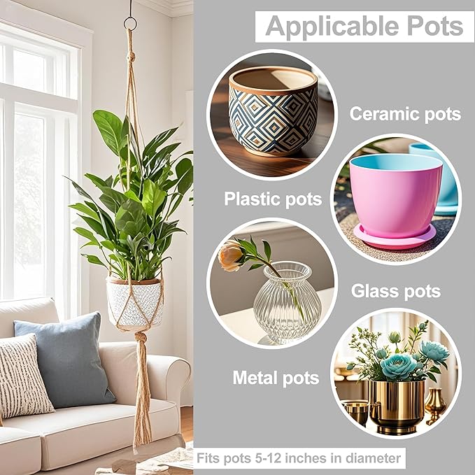 3 Pack Macrame Plant Hanger Indoor, 35 41 47 Inch Handmade Boho Hanging Planter - Image 5