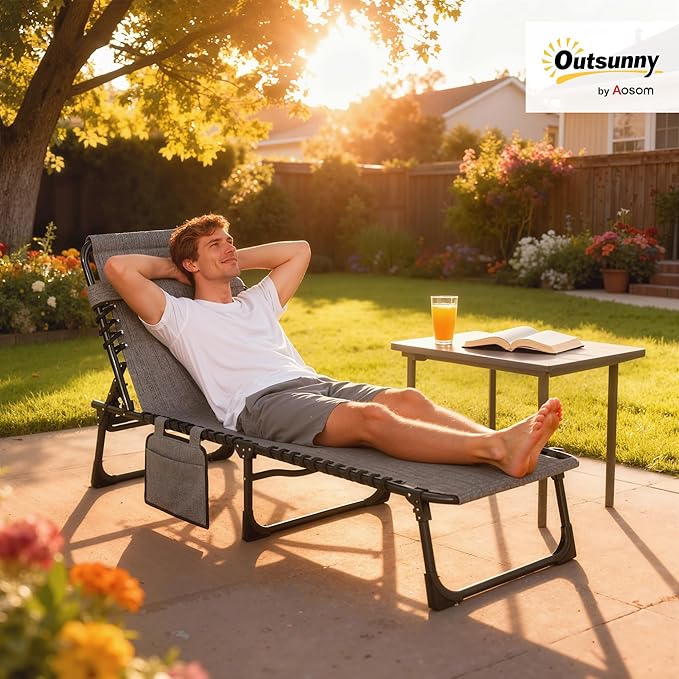 Outsunny Chaise Lounge Chair Outdoor, 5-Position Adjustable Sun Tanning Chair - Image 2
