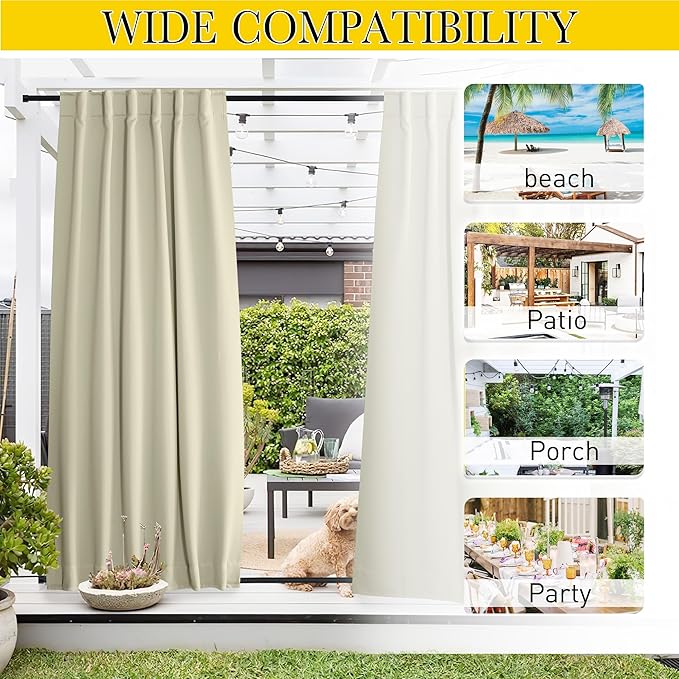 NICETOWN 2 Panels Waterproof Outdoor Curtains Fixed Grommet & Back Tab on Top & - Image 7