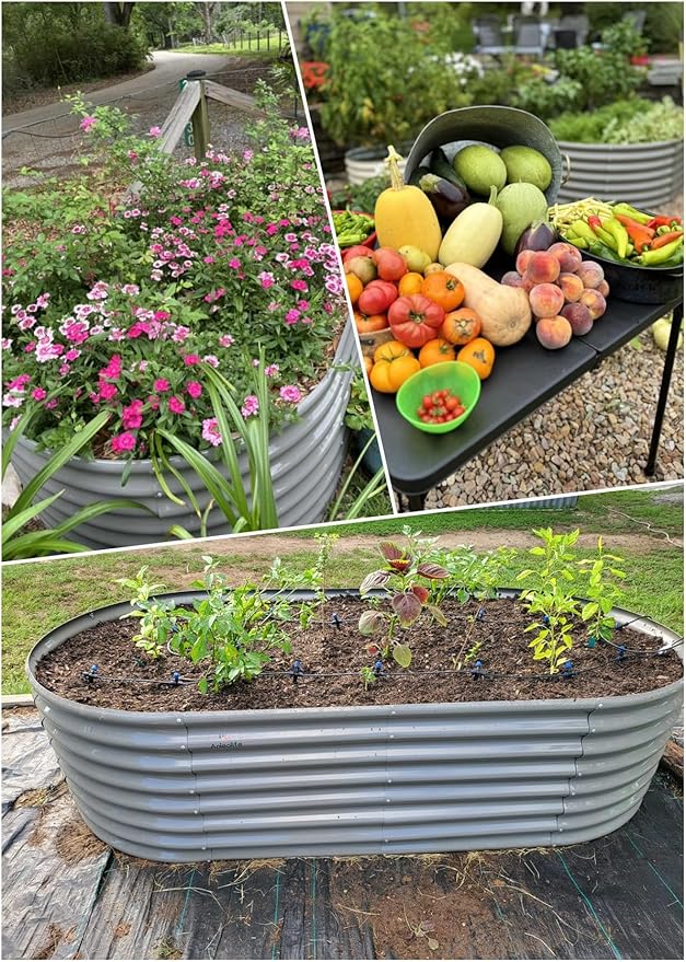A ANLEOLIFE 12-Set 8X4X2 ft Galvanized Raised Garden Bed Kit, Oval Metal Deep - Image 6
