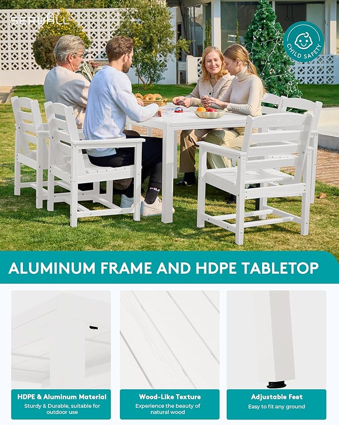 SERWALL 9-Piece Outdoor Dining Set, All Weather HDPE Outdoor Furniture Set - Image 5