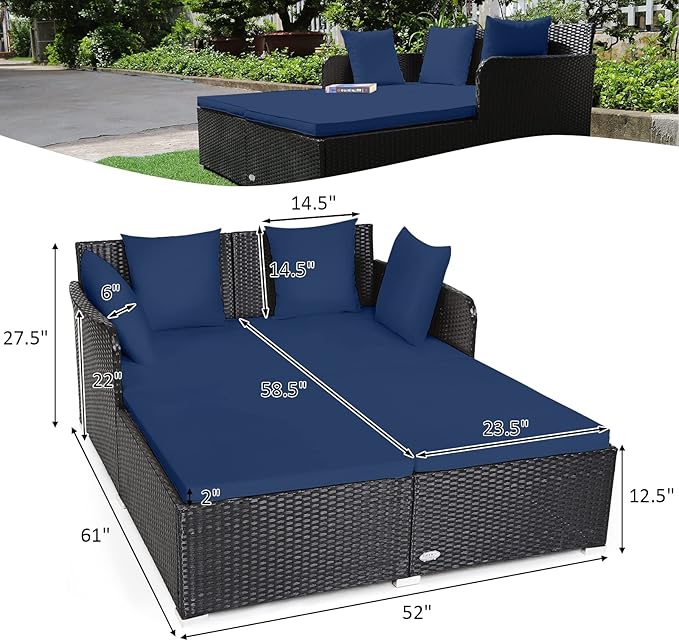 Tangkula Outdoor Rattan Daybed, Sunbed Wicker Furniture w/Spacious Seat - Image 4