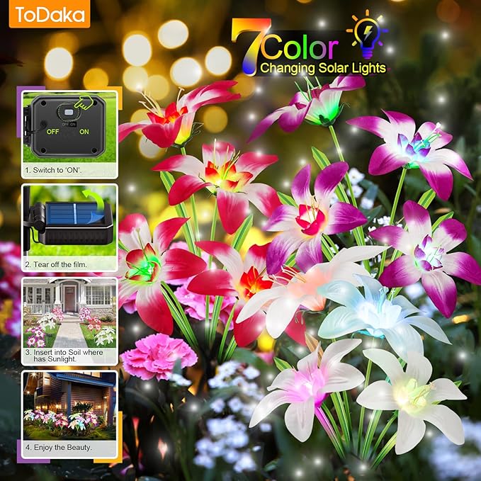 Solar Lights Outdoor Waterproof, 4 Pack Upgraded Garden Lights Solar Powered - Image 4