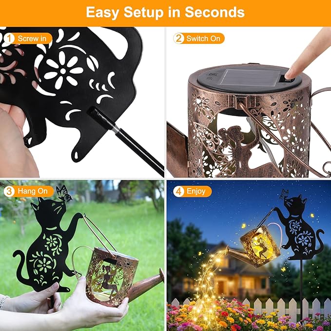 Solar Watering Can Lights with Fairy & Flowers, Outdoor Garden Decor with - Image 7