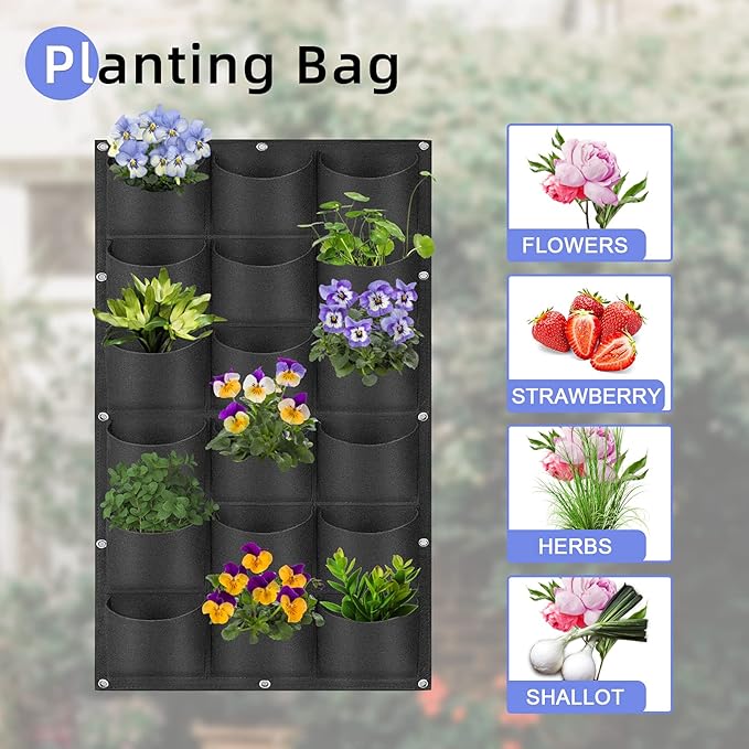 18 Pockets Hanging Planter Bags, Hanging Vertical Wall Mounted Plant Planting - Image 5
