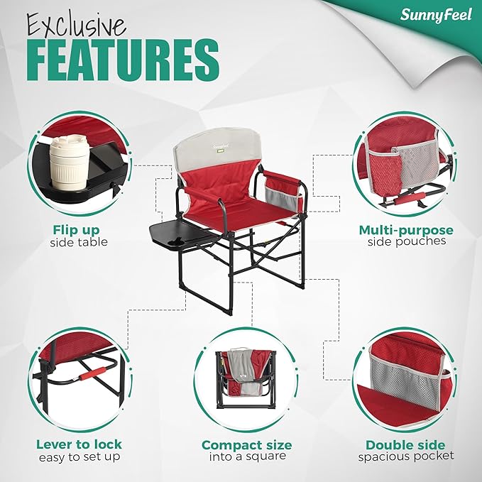 SUNNYFEEL Camping Directors Chair, Heavy Duty, Oversized Portable Folding Chair - Image 7