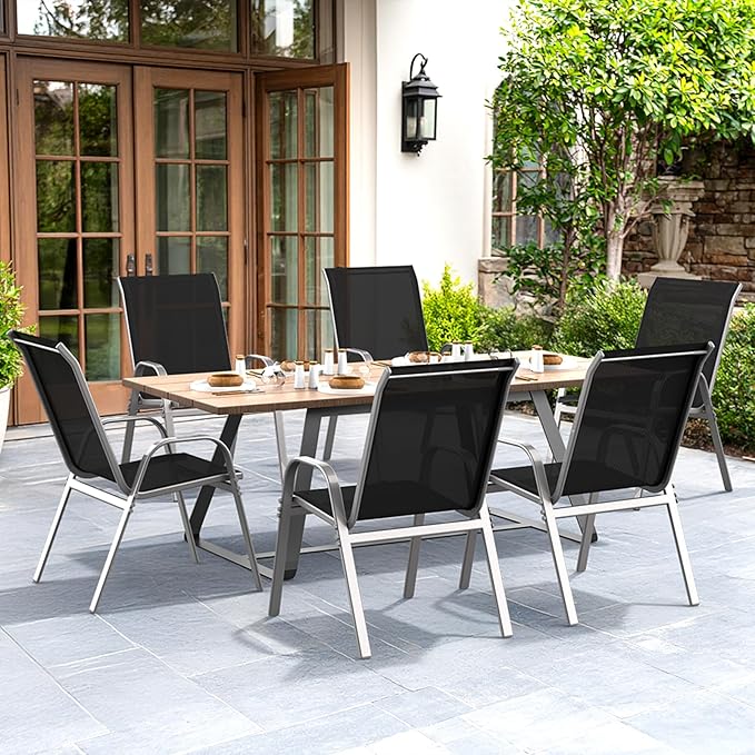 Patio Chairs Set of 6, Easily Set Up Stackable Outdoor Dining Chairs - Image 2