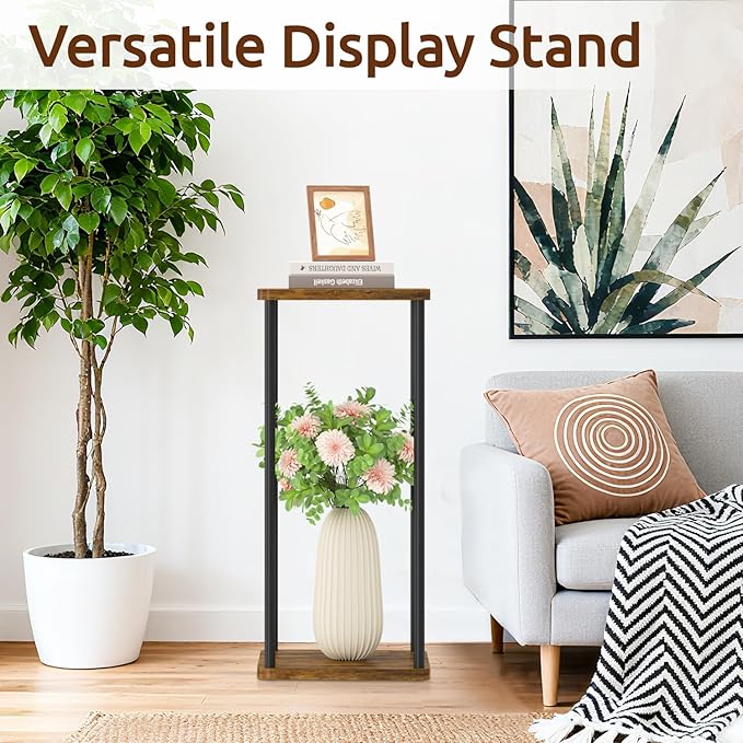 2 Tier Plant Stand Indoor, Oppro 28In Tall Corner Vertical Wood Metal Shelf - Image 5