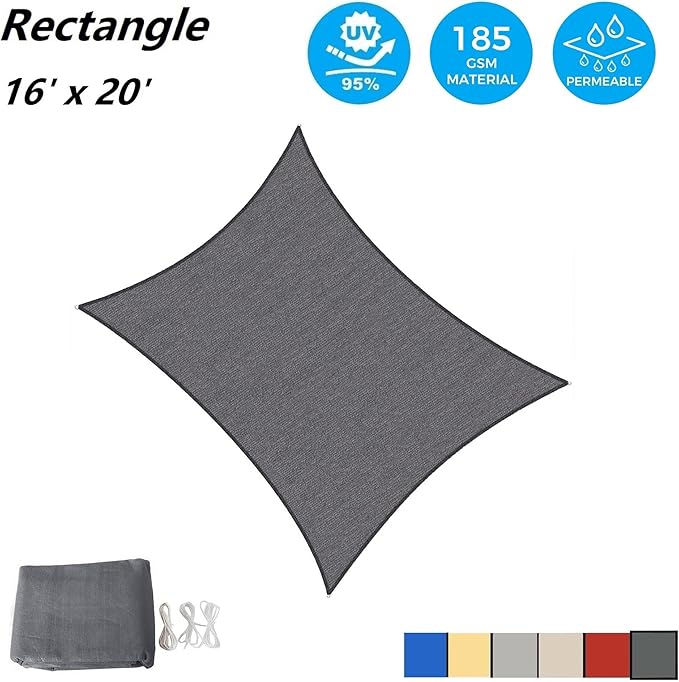 AsterOutdoor Sun Shade Sail Rectangle 16' x 20' UV Block Canopy - Image 2