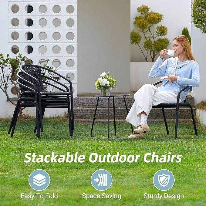 Amopatio Outdoor Dining Chairs Set of 4, Stackable Patio Chairs, Rattan Wicker - Image 3