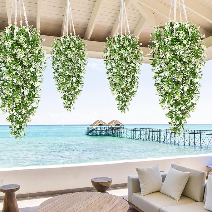 Waipfaru 4pcs Fake Hanging Plants, Artificial Hanging Flowers Faux Ivy Pothos - Image 8