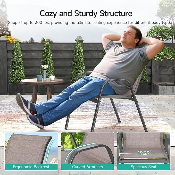 Patio Chairs Set of 6, Easily Set Up Stackable Outdoor Dining Chairs - Image 7