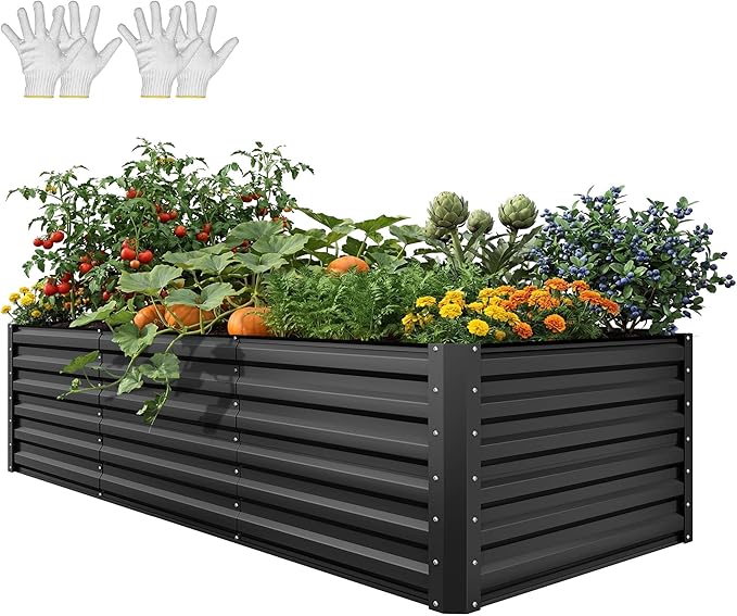 YITAHOME 8x4x2ft Large Raised Garden Bed Kit, Galvanized Metal Planter Box by YITAHOME