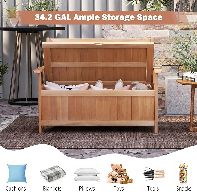 Tangkula 48 Inch Outdoor Wood Storage Bench Deck Box, Wooden Storage Loveseat - Image 6