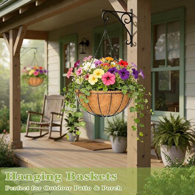 4 Pack 12 Inch Hanging Baskets for Plants Outdoor Metal Hanging Planter Hanging - Image 6