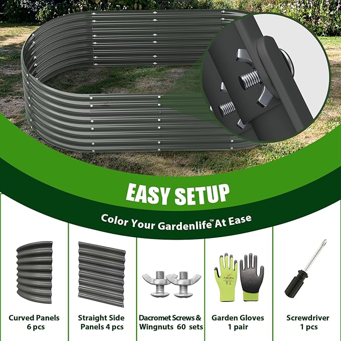 A ANLEOLIFE 8-Set 8X4X2 ft Galvanized Raised Garden Bed Kit, Oval Metal Deep - Image 8