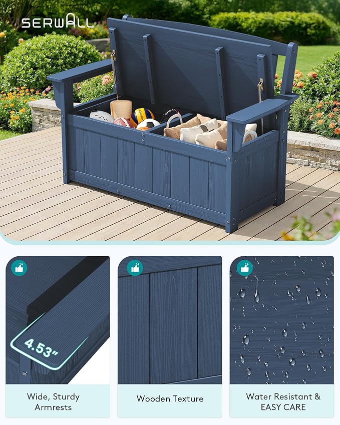 SERWALL HDPE Outdoor Storage Bench, All-Weather, UV-Resistant Deck Box - Image 5