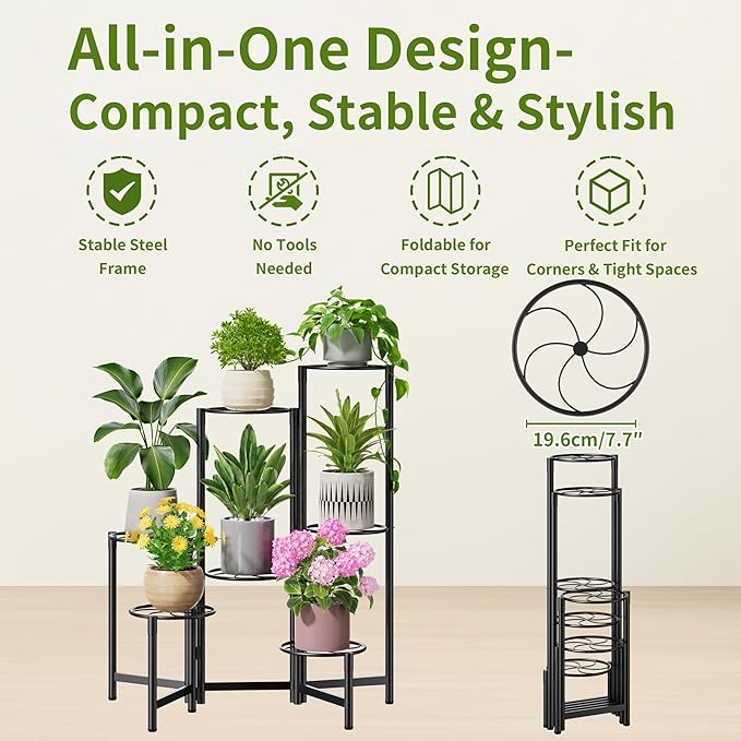 Corner Shelf Patio 7 Tier Metal Plant Stand Indoor Outdoor Tall Metal Flower - Image 5