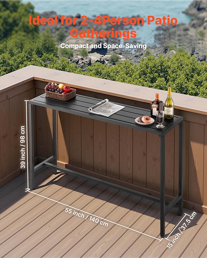 VEVOR Outdoor Bar Table, 55 x 15 in Patio Bar Table, Waterproof Top & Sturdy - Image 3