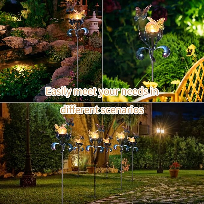 VCUTEKA Solar Lights Outdoor Metal Garden Stake Waterproof Crackle Glass Globe - Image 7