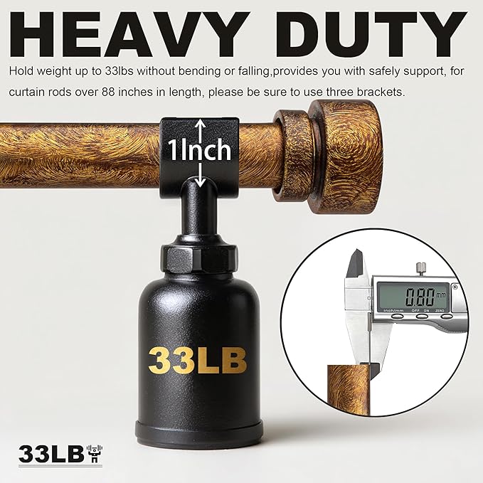 Retro Gold Curtain Rods for Windows 66 to 120 Inches Adjustable Length Heavy - Image 5