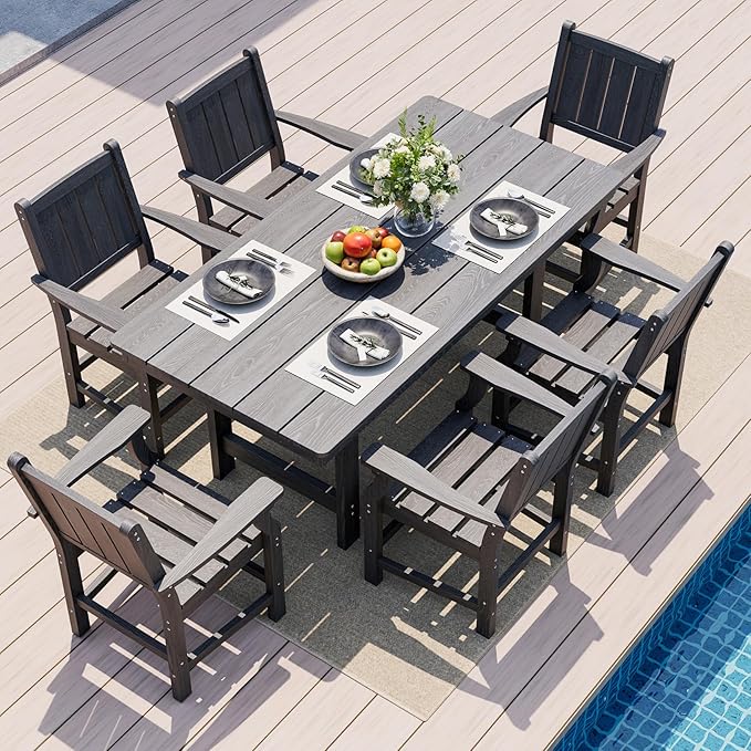 Pamapic 7 PCS Outdoor Dining Set, Spacious HDPE Outdoor Table and Chairs by Pamapic