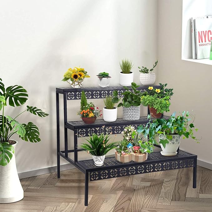 aboxoo 3 Tier Stair Style Large Metal Plant Stand, Garden Display Shelf Flower - Image 7
