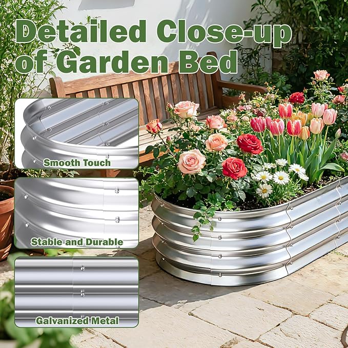 Galvanized Raised Garden Bed Outdoor, Easy Assemble Small Oval Plant Container - Image 2