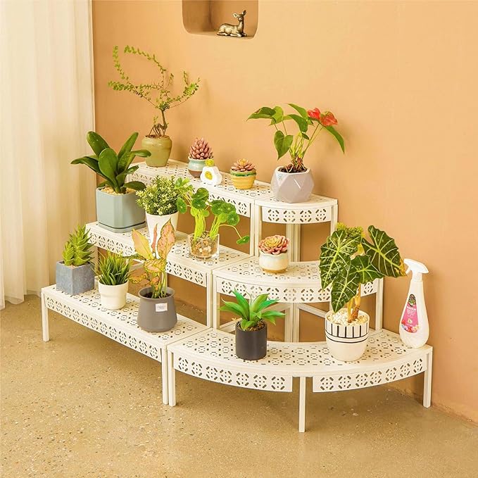 aboxoo 3 Tier Plant Stand Semi-Circular Flower Pot Organizer Rack Quarter Round - Image 6
