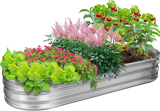 GOOZOO Galvanized Planter Raised Garden Bed, Oval Metal Land Planter Box by GOOZOO