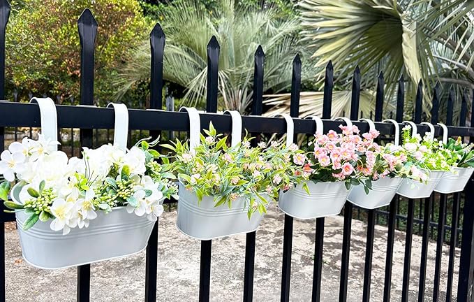 10" Hanging Flower Pots, Railing Planters Fence Pot - Image 6
