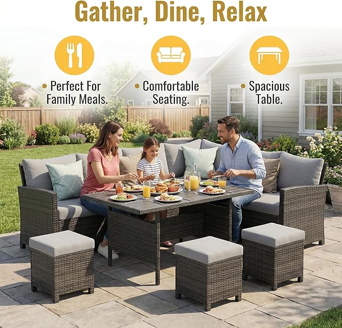 Wisteria Lane 7 Piece Patio Furniture Set, High Curved Back Wicker Patio - Image 2