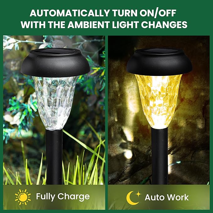 GIGALUMI 12 Pack Solar Light Outdoor Waterproof, Warm White Pathway Lights - Image 4