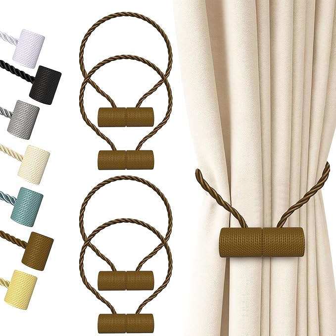 Hion Magnetic Curtain Tiebacks Dark Brown 4 Pack, Curtain Tiebacks Buckles by Hion
