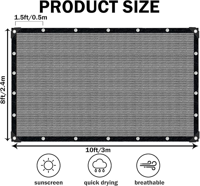 Sun Shade Cloth with Grommets, 90% UV Protection Shade Fabric, Pergola Shade - Image 2