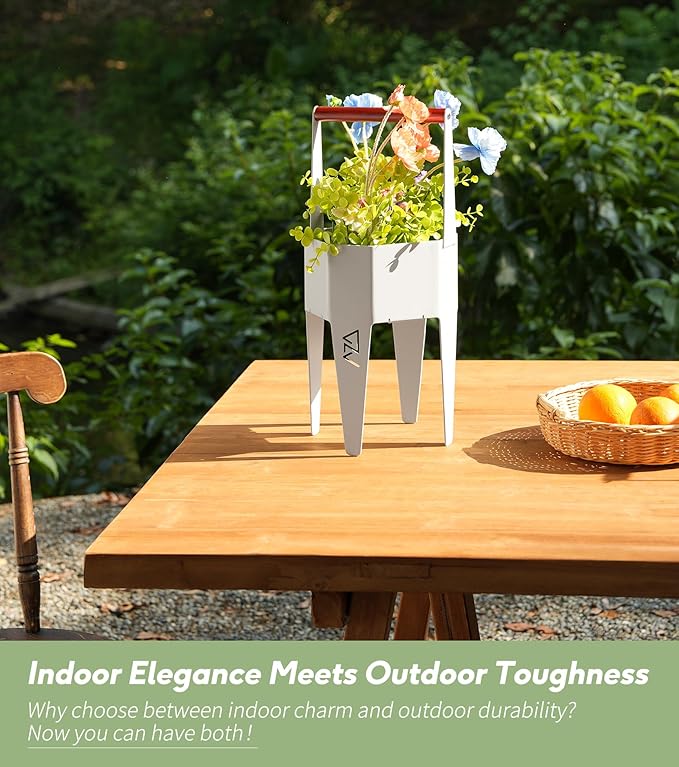 Planter with Stand, Metal 2 in 1 Portable Planter with Grow Bags & Handle - Image 7