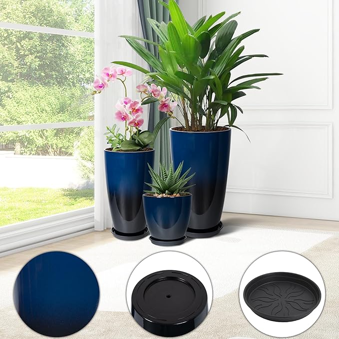 24/21/12 Inch Large Plastic Planter, Lightweight Ceramic-Look Tall Planters - Image 4