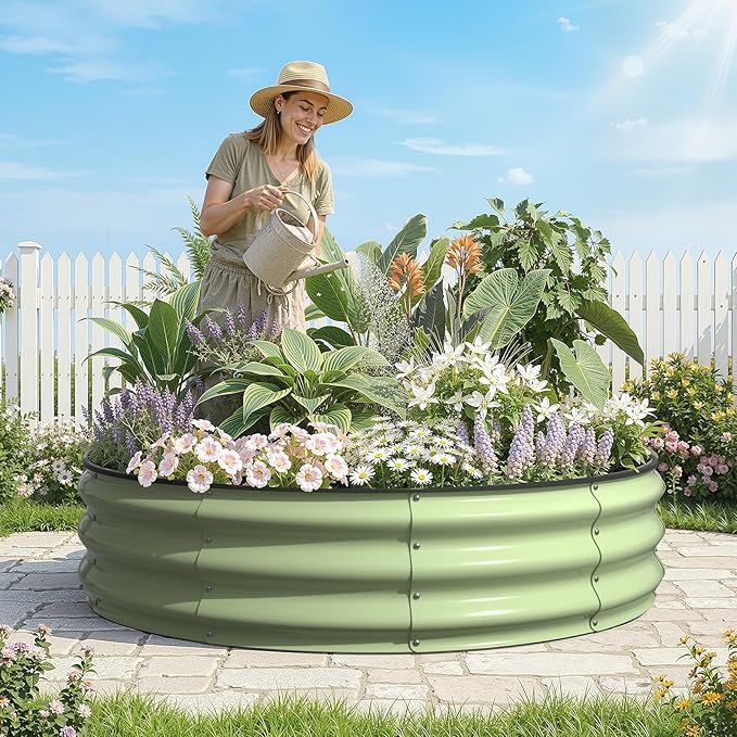 Kesfitt Round Raised Garden Bed, Open-Bottom Design, 12-Inch Deep Outdoor - Image 7