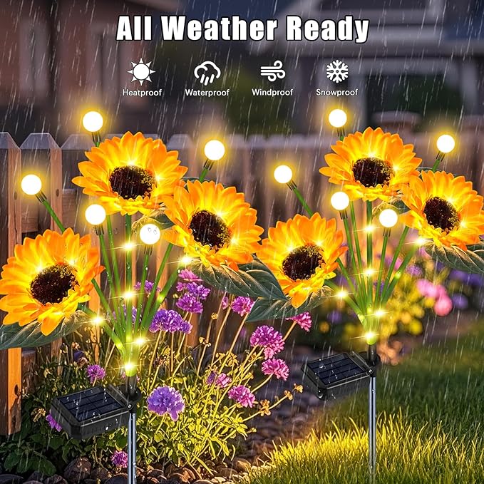 Solar Sunflower Lights Outdoor 6 Pack Sunflower Firefly - Image 4